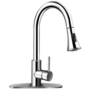 Gymax Kitchen Faucet Single Handle Pull Out Sprayer Brushed Nickel