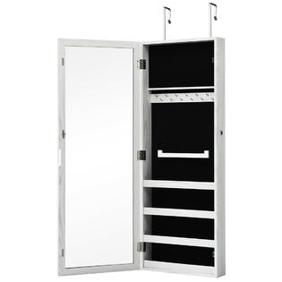 Gymax Jewelry Cabinet Wall Mounted Jewelry Organizer With Mirror Lockable Art Painting