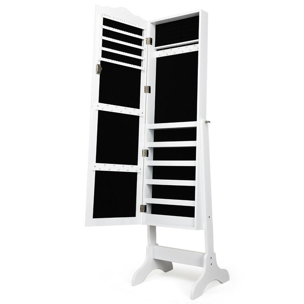Gymax Mirrored Lockable Jewelry Cabinet Armoire Organizer Storage Box w/ Stand New