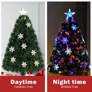 Gymax 4ft Pre Lit Fiber Optic Snow Deco Artificial Pvc Christmas Tree W Stand Holiday Season Indoor Outdoor Green