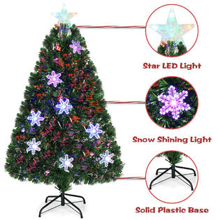 Gymax 4ft Pre Lit Fiber Optic Snow Deco Artificial Pvc Christmas Tree W Stand Holiday Season Indoor Outdoor Green