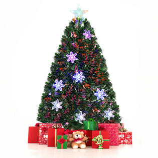 Gymax 4ft Pre Lit Fiber Optic Snow Deco Artificial Pvc Christmas Tree W Stand Holiday Season Indoor Outdoor Green