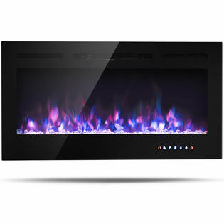 Gymax 50  Electric Fireplace Recessed and Wall Mounted 750W/1500W W/  Multicolor Flame