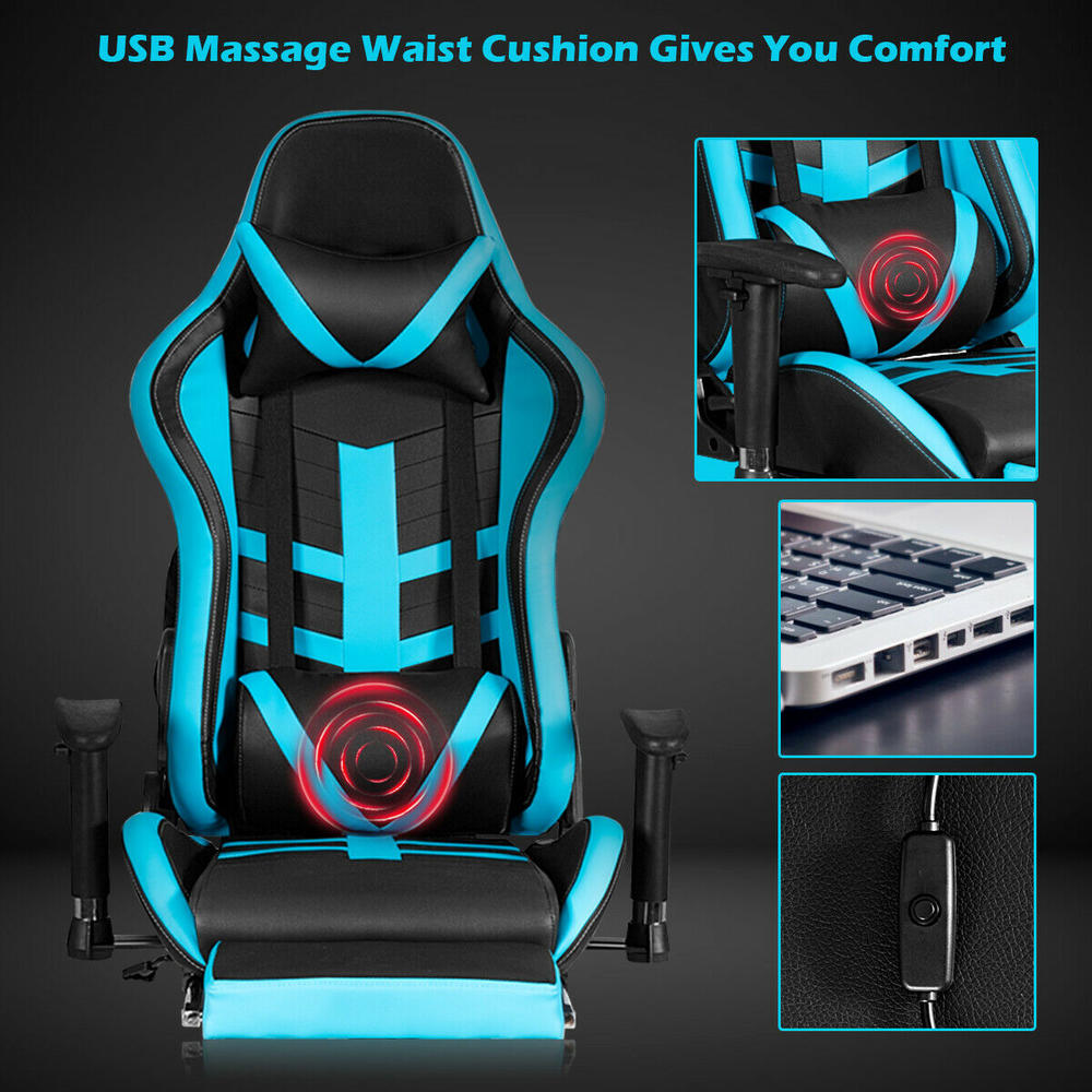 Gymax Massage Gaming Chair Reclining Racing Chair High Back w/Lumbar Support Footrest