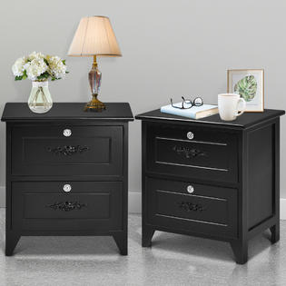Gymax Set Of 2 Elegant Nightstand W 2 Locking Drawer End Table Bedside Cabinet Black