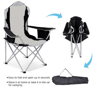 Gymax Fishing Camping Chair Seat Cup Holder Beach Picnic Outdoor Portable Folding Bag Grey