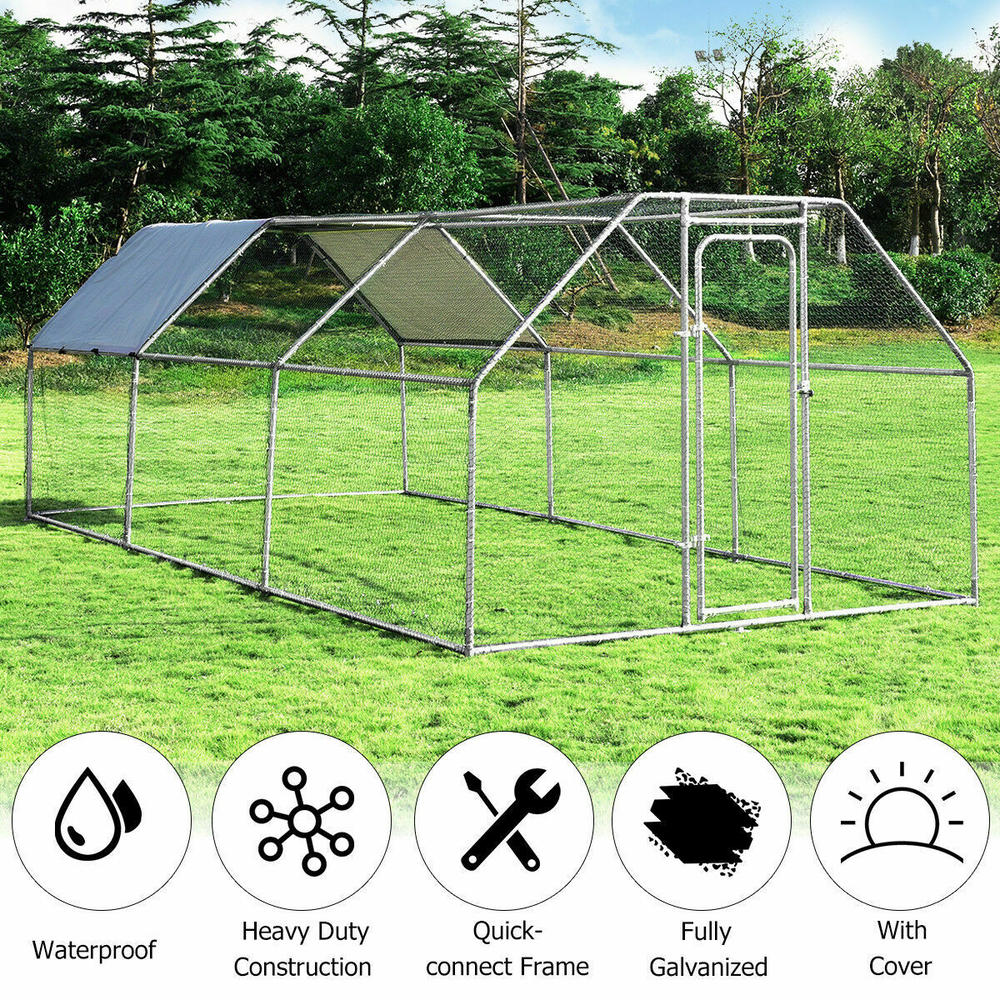 Gymax Large Walk In Chicken Coop Run House Shade Cage 9.5' x 19' with Roof Cover