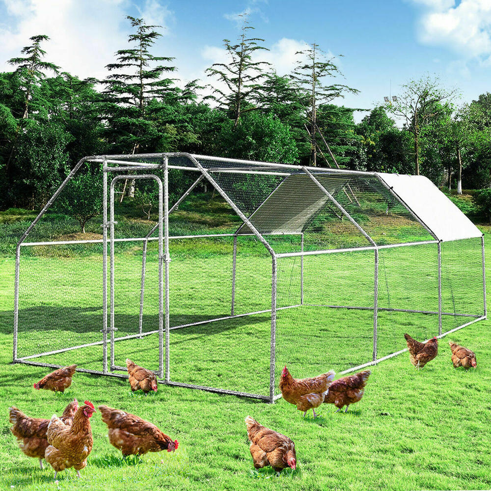 Gymax Large Walk In Chicken Coop Run House Shade Cage 9.5' x 19' with Roof Cover