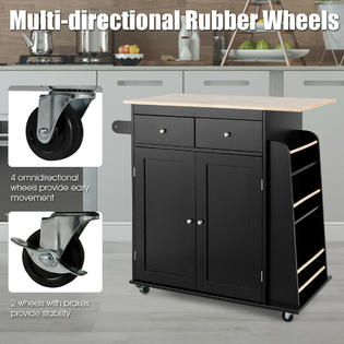 Gymax Rolling Kitchen Island Utility Trolley Cabinet Storage Spice
