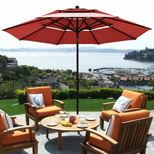 Gymax Gys03543 10ft 3 Tier Patio Market Umbrella Aluminum Sunshade Shelter Double Vent Burgundy