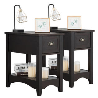 Gymax Espresso Set Of 2 Contemporary Side Table Compact Table W Drawer Nightstand