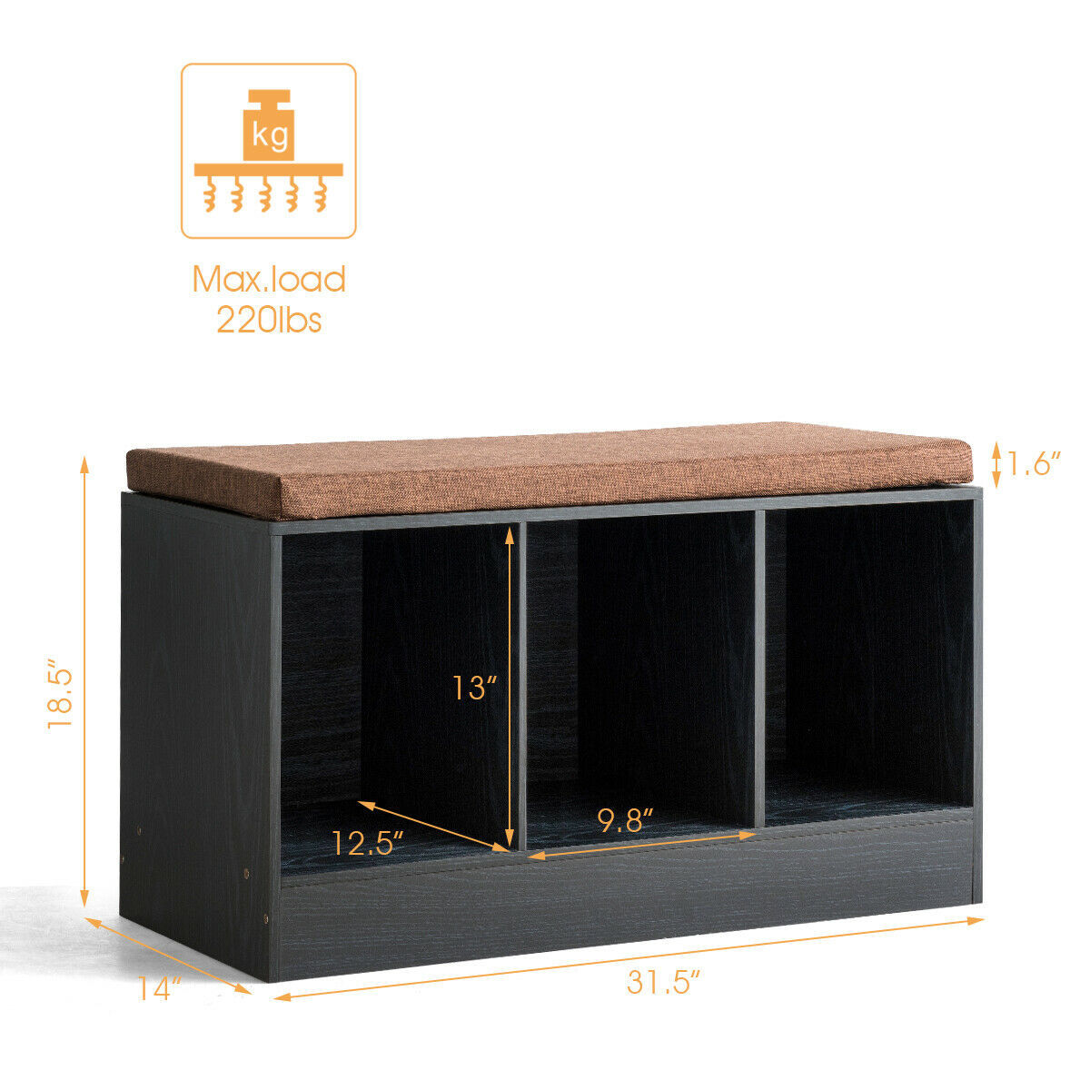 Gymax 3 Cube Storage Box Organizer Shoe Bench W Padded Cushion