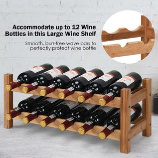 Gymax 2 Tier Wine Rack 12 Bottles Display Storage Shelf Holder Kitchen Home Furniture