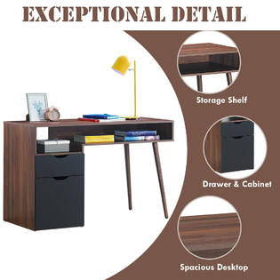 Gymax Computer Desk PC Writing Table Study Workstation Drawer & Cabinet