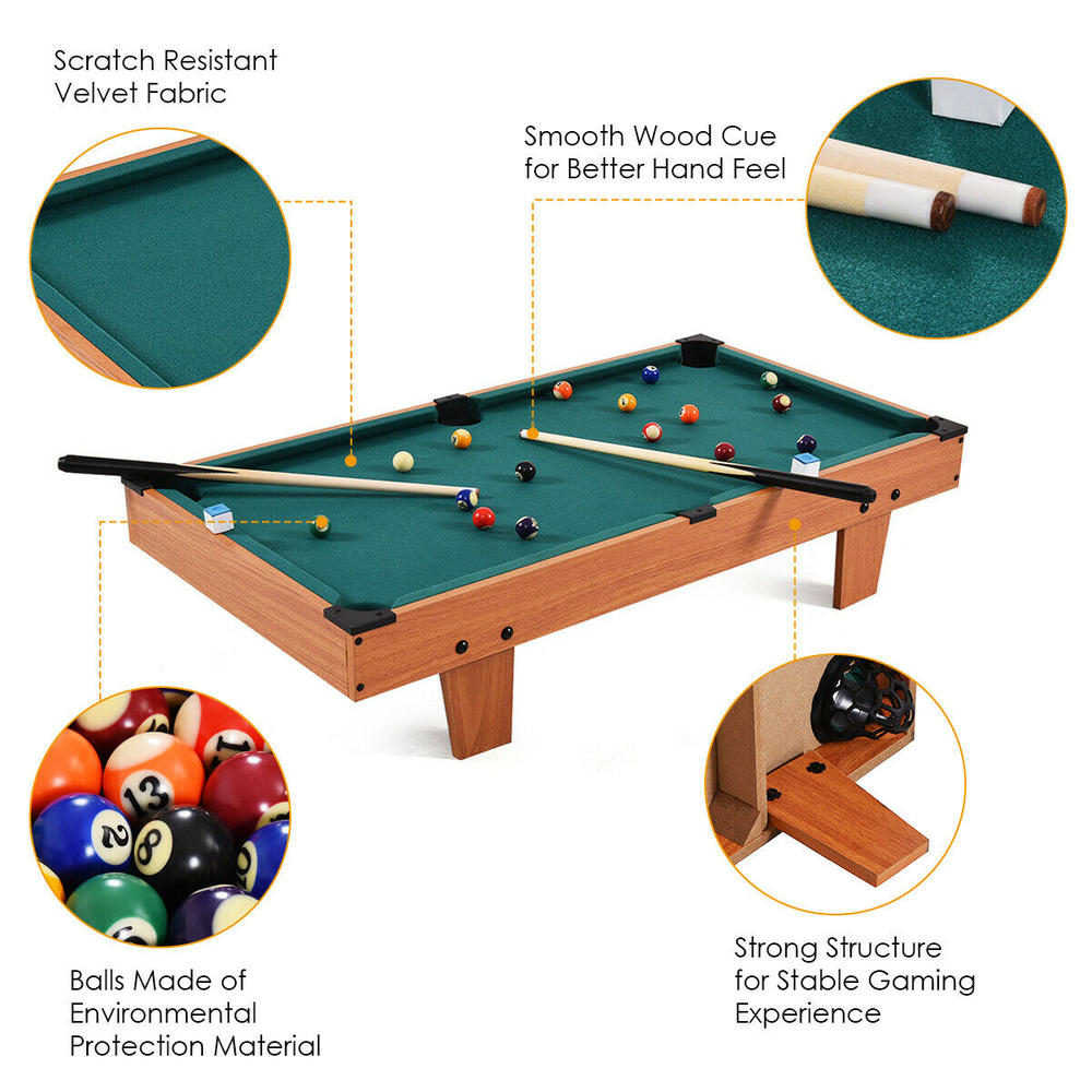 Gymax 36” Mini Table Top Pool Table Game Billiard Set Cues Balls Gift  Indoor Sports