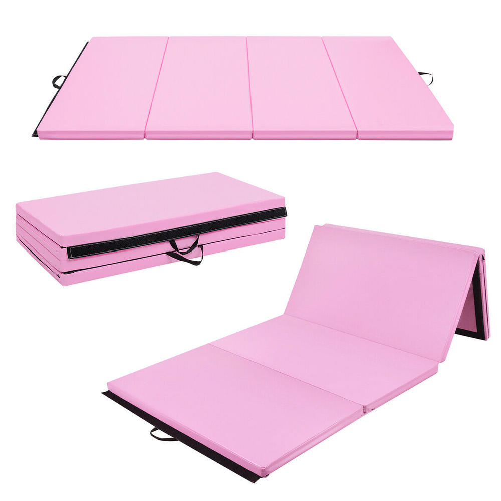 Gymax 4'x8'x2" Gymnastics Mat Thick Folding Panel Aerobics Exercise Gym Fitness Pink New