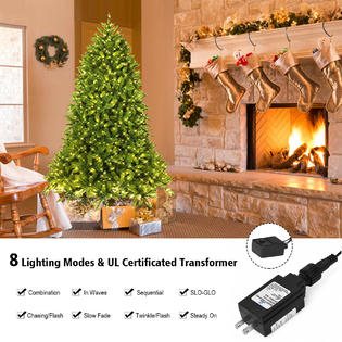 Gymax 7 5ft Pre Lit Pvc Christmas Fir Tree Hinged 8 Flash Mode