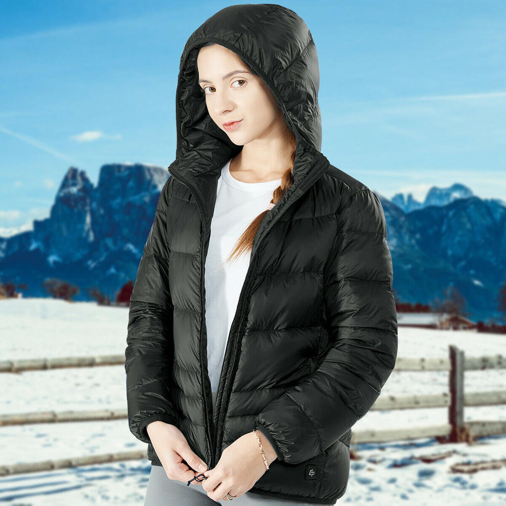 Gymax Women's Heated Down Jacket Hooded Puffer Winter Coat
