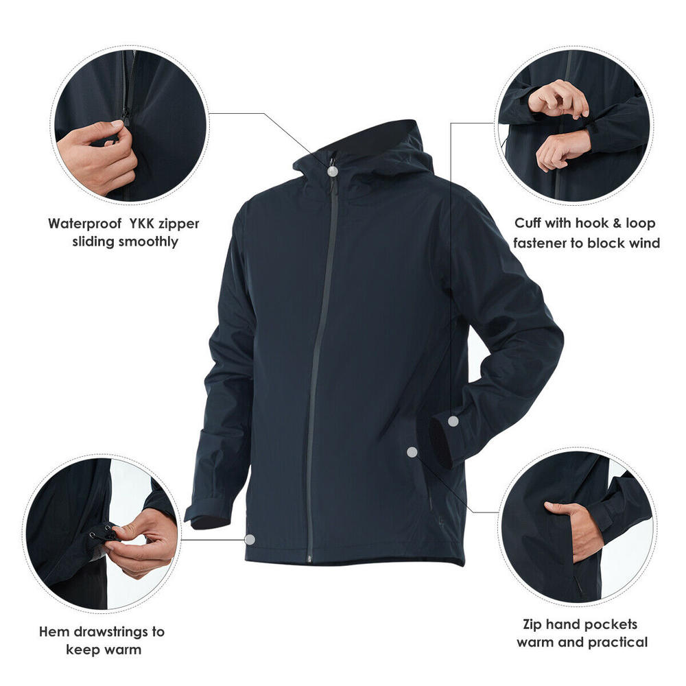 Gymax Men's Waterproof Rain Jacket Windproof Hooded Raincoat
