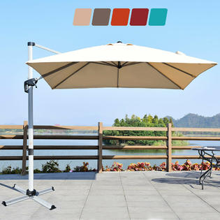 Gymax Gys04013 10ft Square Patio Offset Cantilever Umbrella 360 Degree Tilt Aluminum Beige