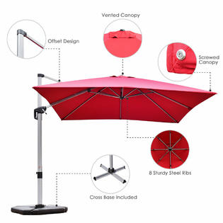 Gymax Gys04014 10ft Square Patio Offset Cantilever Umbrella 360 Degree Tilt Aluminum Red