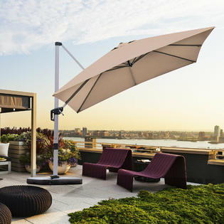Gymax Gys04022 10ft Patio Offset Cantilever Umbrella 360 Degree Tilt Aluminum W Base Tan