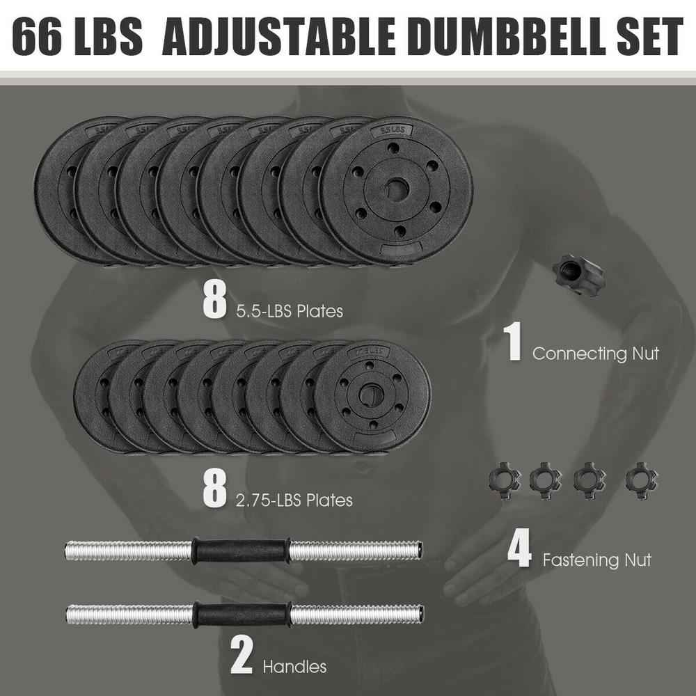 Gymax 66 LB Dumbbell Weight Set 16 Adjustable Plates Gym Body Workout Home Fitness