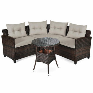 Gymax Gys04125 4pcs Patio Rattan Furniture Set Cushioned Sofa Table Sectional Garden Outdoor Furniture Home