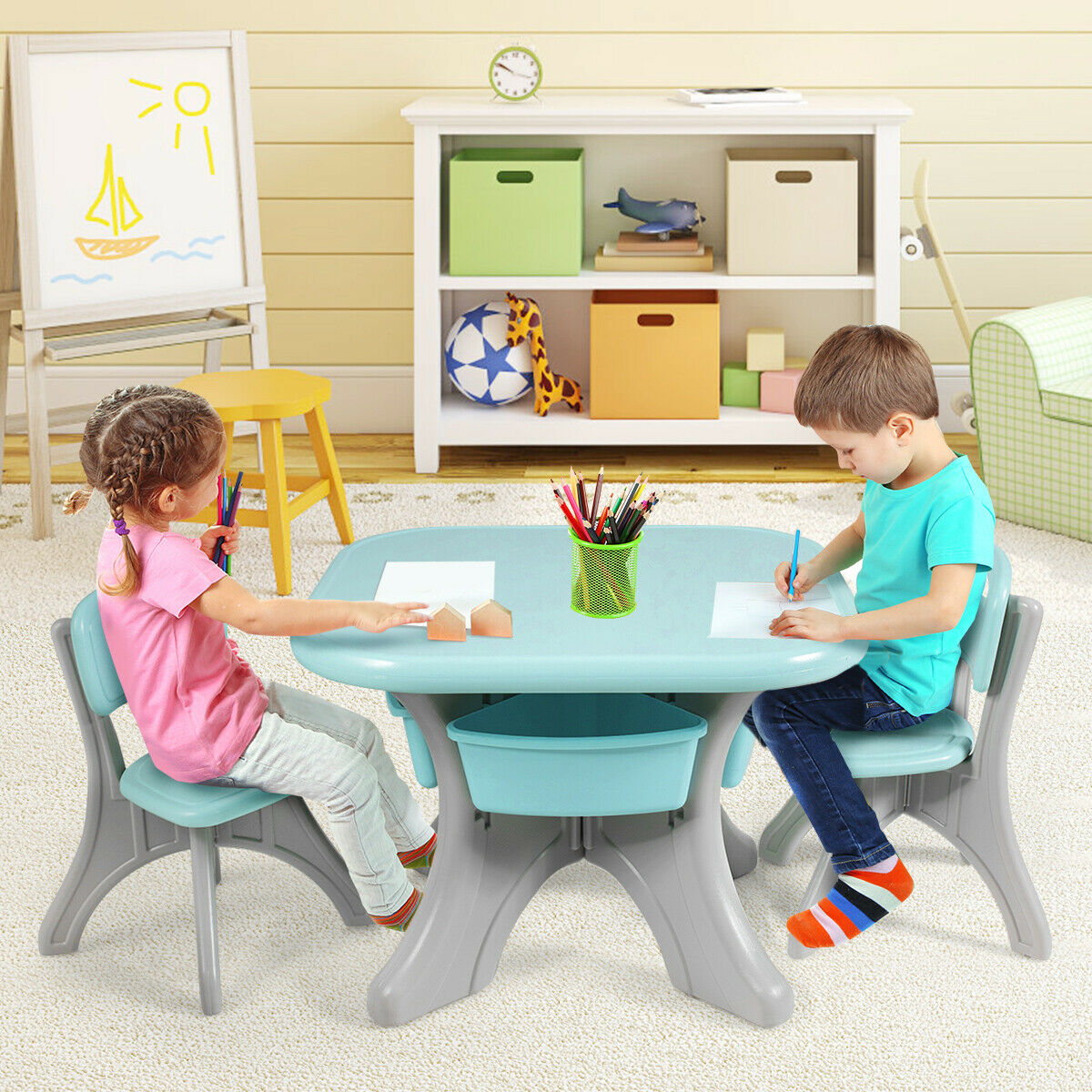 child's activity desk and chair