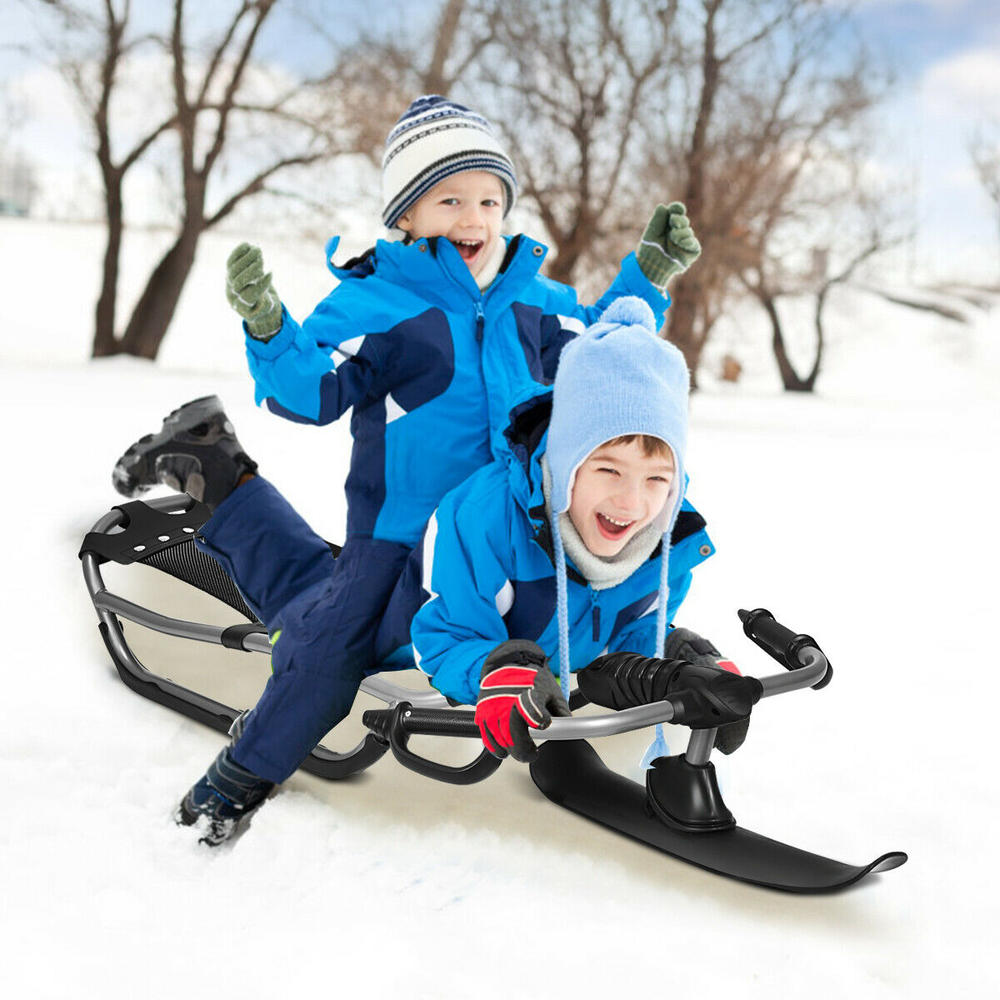 Gymax Kids Adults Snow Racer Sled w/ Iron Frame Textured Grip Handles & Mesh Seat Snow Slider