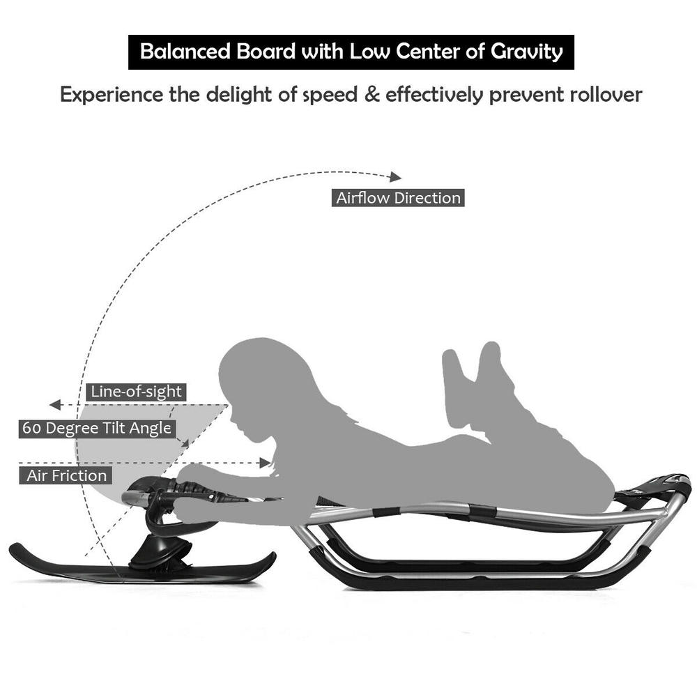 Gymax Kids Adults Snow Racer Sled w/ Iron Frame Textured Grip Handles & Mesh Seat Snow Slider