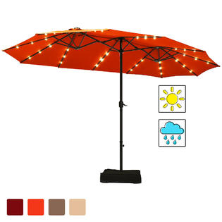 Gymax Gys04166 15ft Patio Double Sided Solar Led Market Umbrella Crank 36 Lights Base Orange