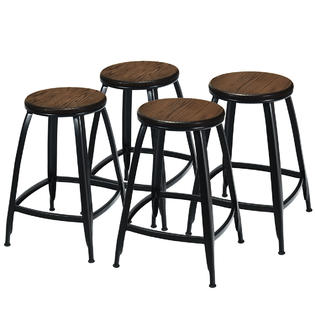 Gymax Set Of 4 Industrial 24 Bar Stool Counter Height Chair Metal Frame Elm Wood Seat