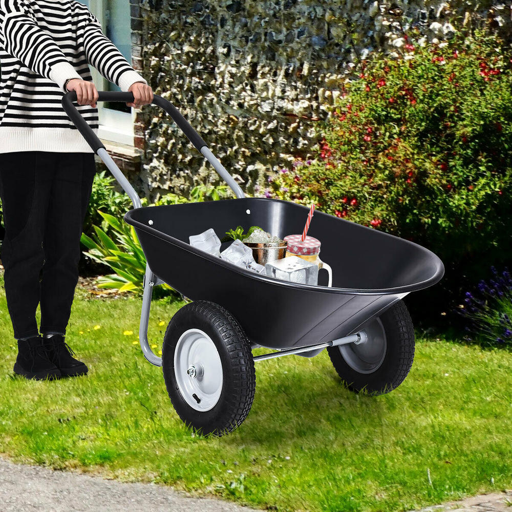 Gymax Black Home 2 Tire Wheelbarrow Garden Cart Heavy-duty Utility Cart Outdoor Gardren