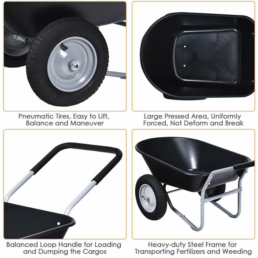 Gymax Black Home 2 Tire Wheelbarrow Garden Cart Heavy-duty Utility Cart Outdoor Gardren