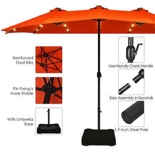 Gymax Gys04166 15ft Patio Double Sided Solar Led Market Umbrella Crank 36 Lights Base Orange