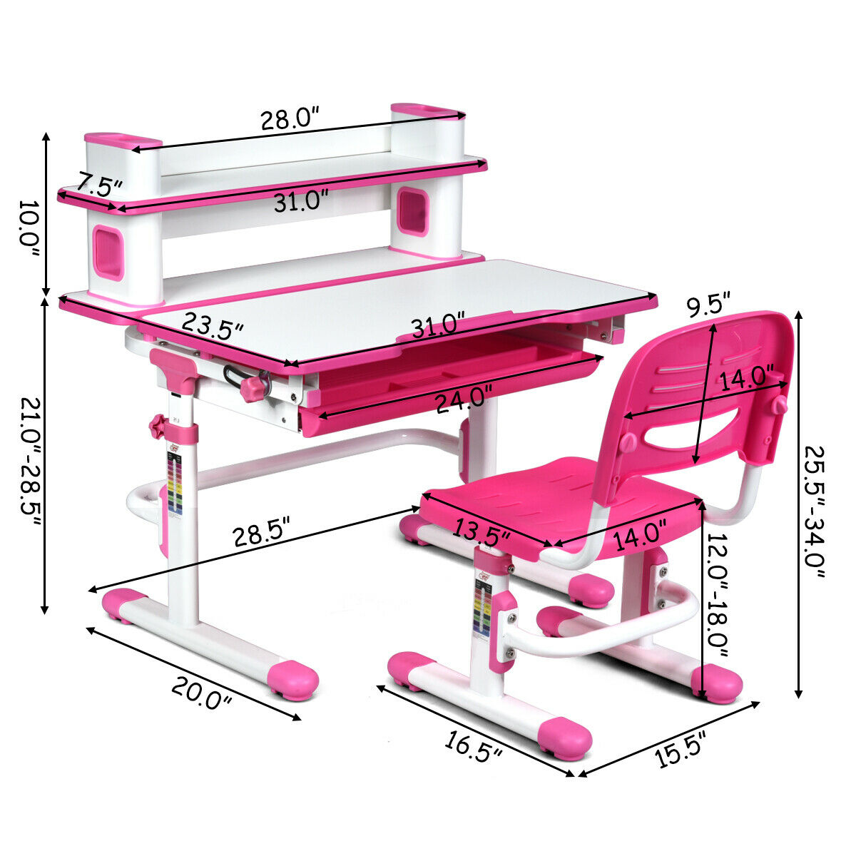 children's height adjustable study desk