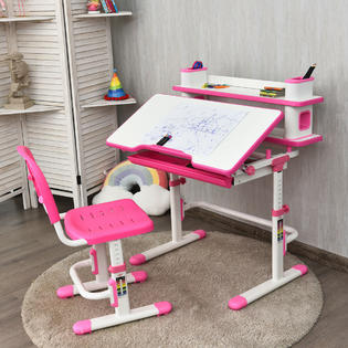 Generic Children S Desk Chair Set With Height Adjustable Study Table W Bookshelf Drawer Pink