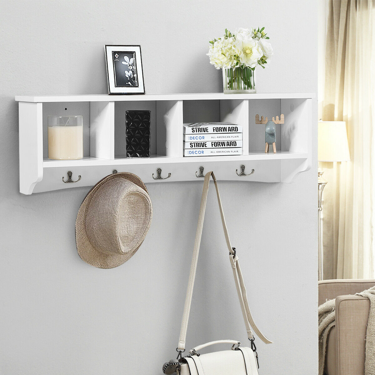 Cubbie Shelf Wall Coat Rack For Entryway