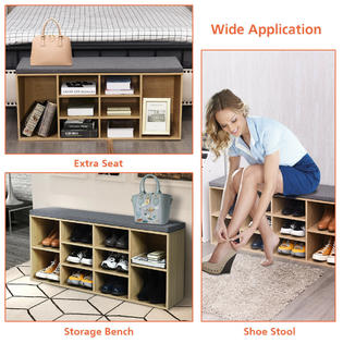 Gymax Entryway Padded Shoe Storage Bench 10 Cube Organizer Bench Adjustable Nature