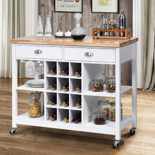 Gymax Rolling Kitchen Island Bar Storage Serving Cart With ...