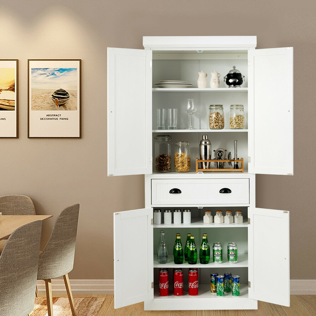 Gymax Kitchen Cabinet Pantry Cupboard Freestanding W Adjustable