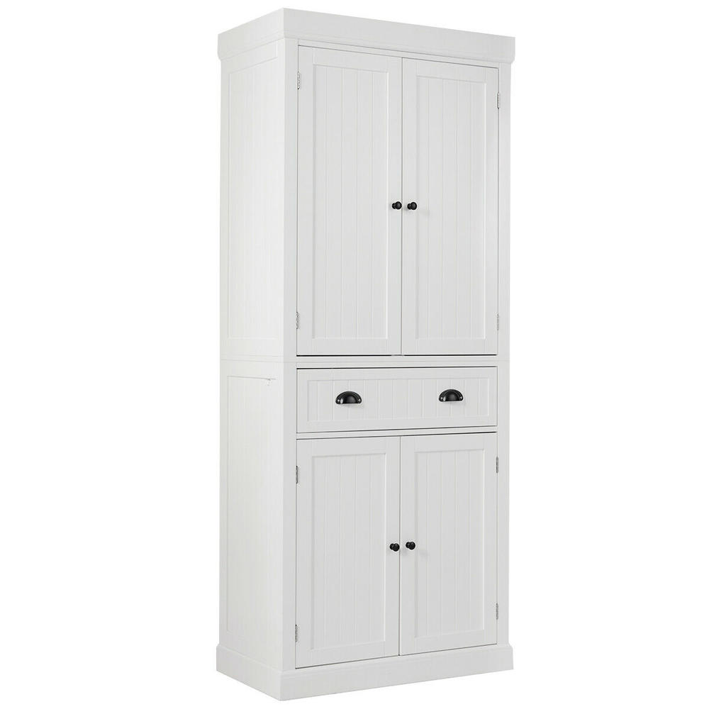 Gymax Kitchen Cabinet Pantry Cupboard Freestanding W/Adjustable Shelves White