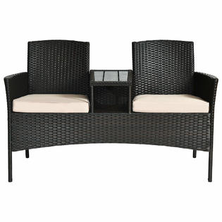Gymax Gys04337 Patio Rattan Chat Set Loveseat Sofa Table Chairs Conversation Cushioned