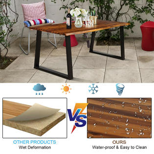 Gymax Acacia Wood Rectangular Dining Table Rustic Home Indoor Outdoor Furniture