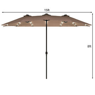 Gymax Gys04408 Tan 15ft Patio Double Sided Solar Powered Led Market Umbrella Crank W 36 Lights