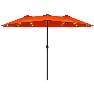 Gymax Gys04409 Orange 15ft Patio Double Sided Solar Powered Led Market Umbrella Crank W 36 Lights