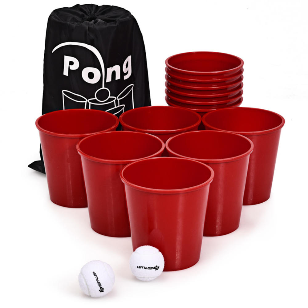 Gymax Giant Yard Pong Game Set For Family w/ Carry Bag Outdoor & Backyard Game
