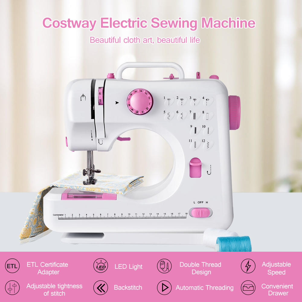 Gymax Sewing Machine Crafting Mending Machine with 12 Built-In Stitched White