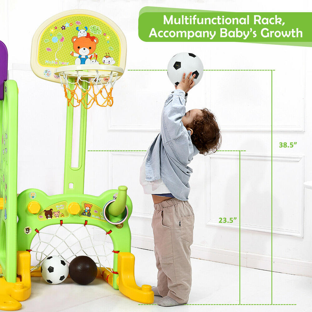 Gymax 6 In 1 Toddler Climber and Swing Set w/ Basketball Hoop & Football Gate Backyard